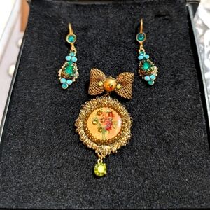Michal Negrin Earrings and Brooch Demi Parure Swarovski Crystal Set